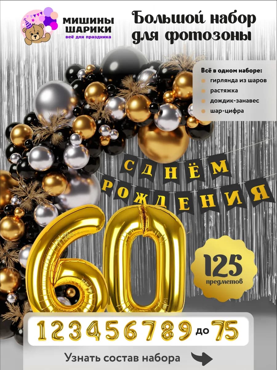 Шарики воздушные набор на 60 лет фотозона