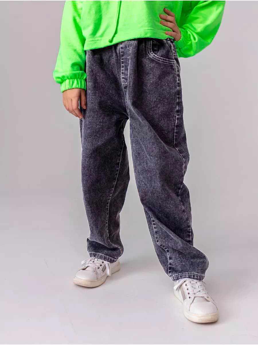 Джинсы багги на резинке широкие - фото 1
