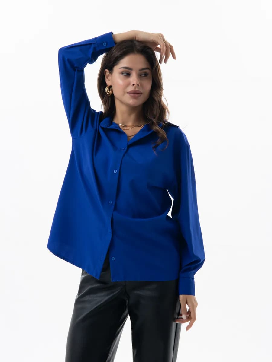 Рубашка оверсайз синяя офисная