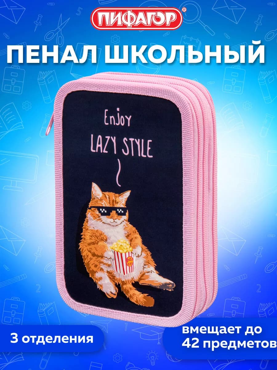 Пенал школьный для девочек для карандашей, ручек 3 отделения - фото 1