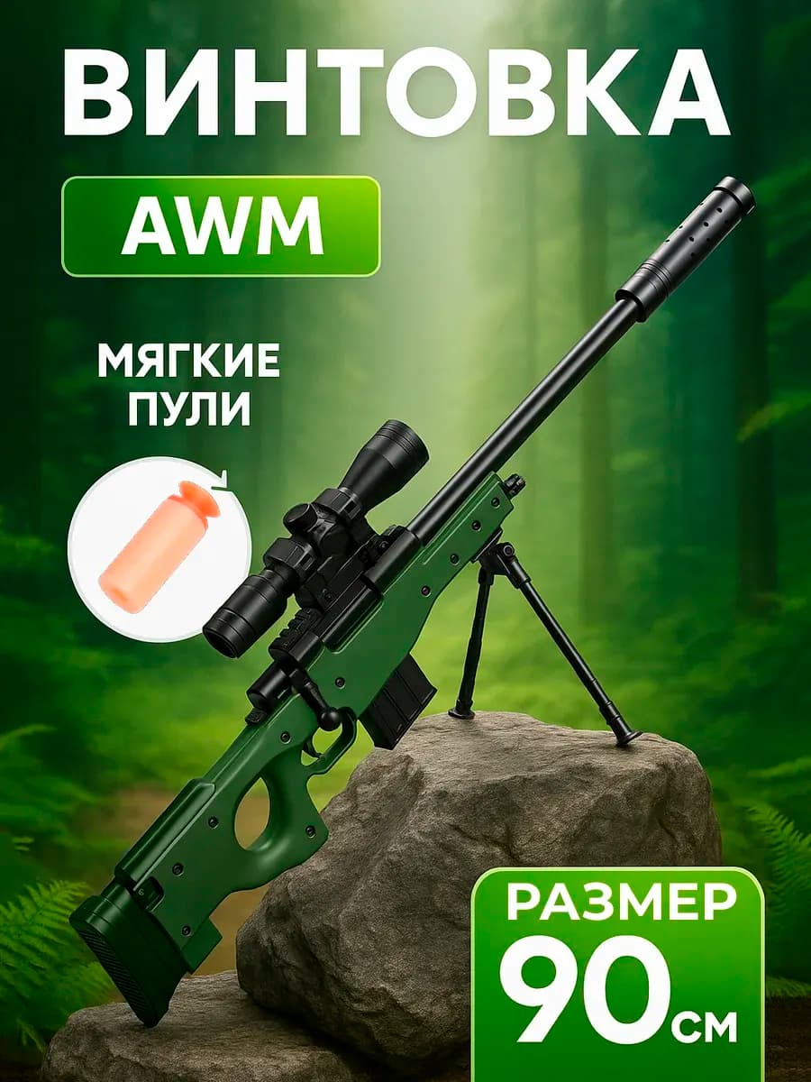 Снайперская винтовка с прицелом пульками детская AWM