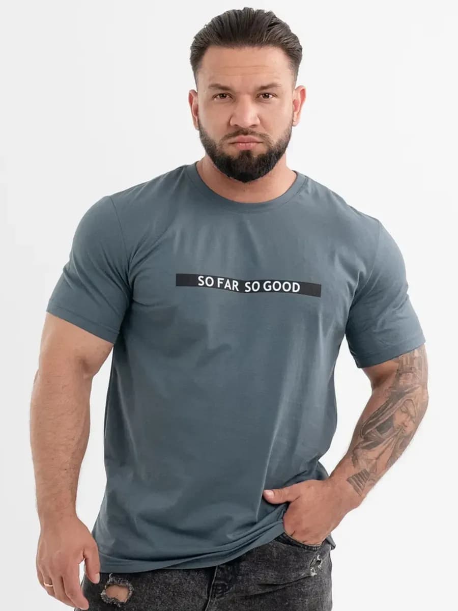 Футболка мужская базовая с принтом хлопок