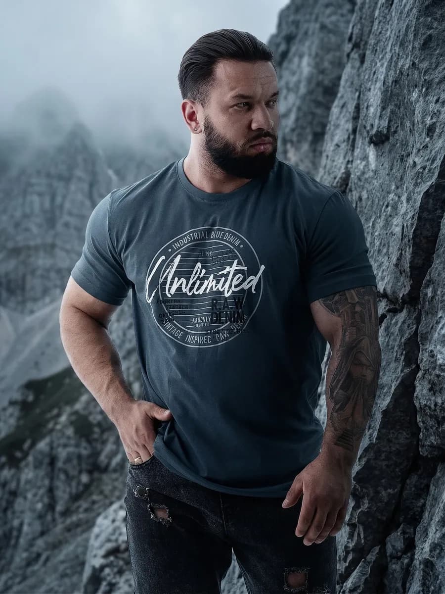 Футболка мужская базовая с принтом хлопок