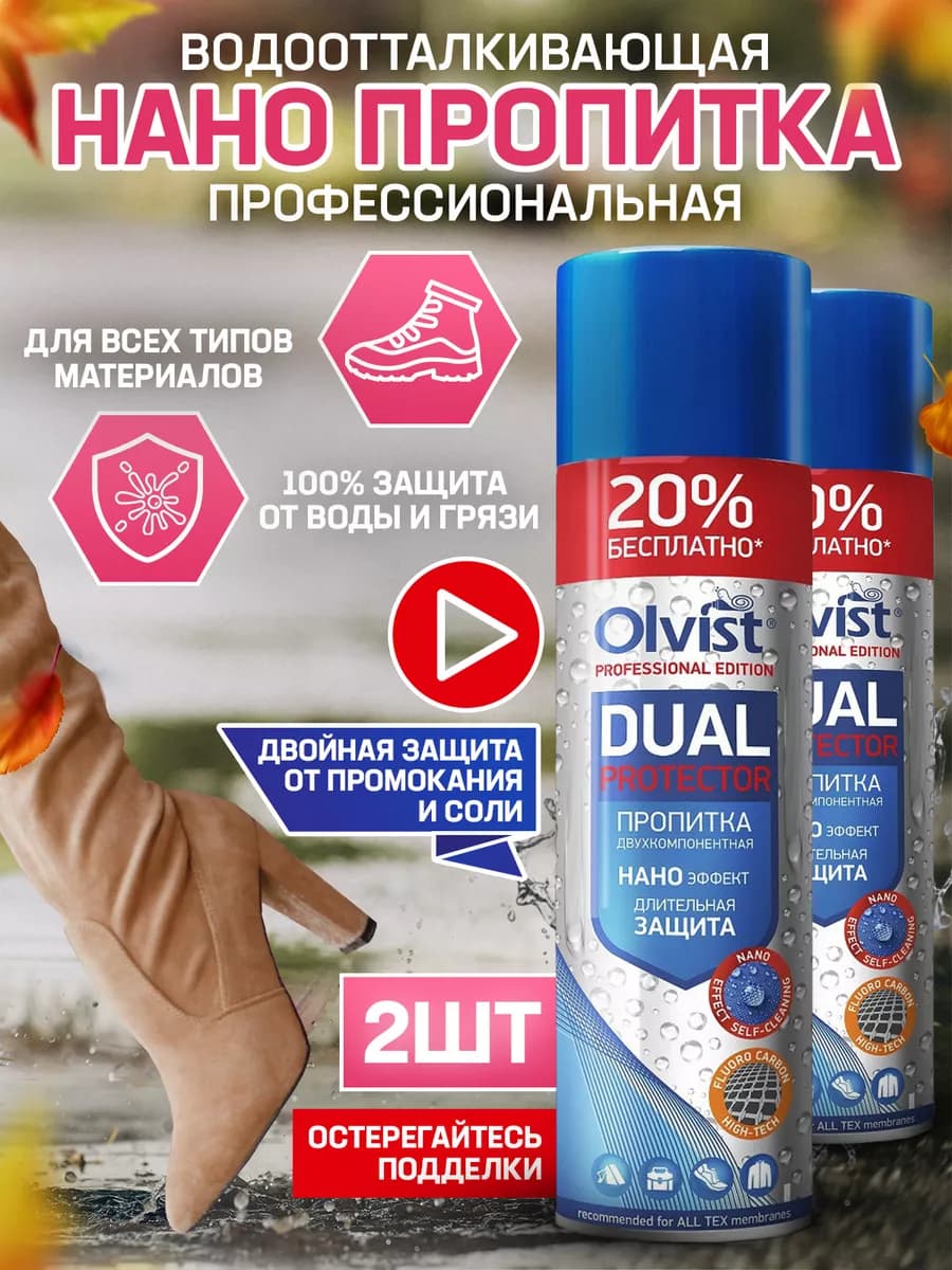 Спрей пропитка водоотталкивающая для обуви и одежды - 2 шт