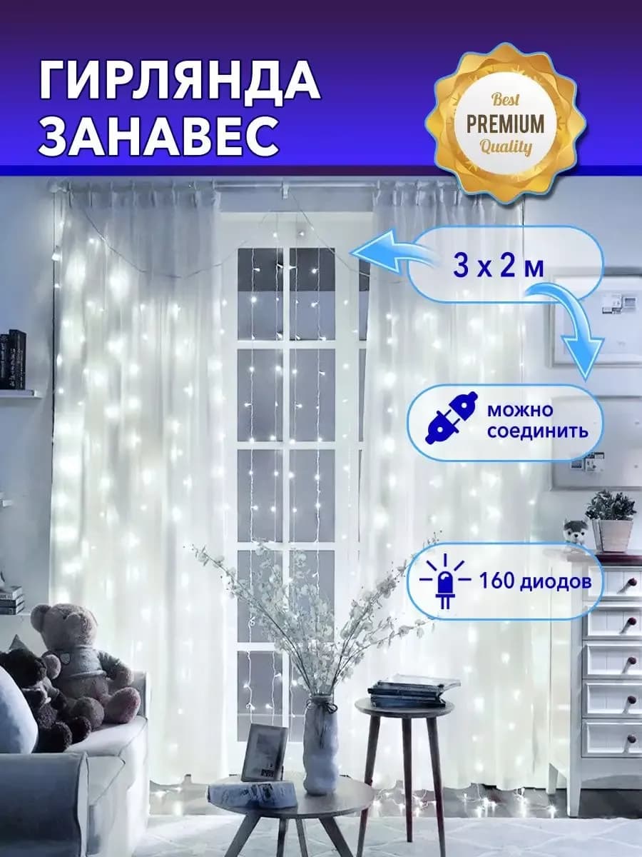 Гирлянда дождик Размер 1,5м, 2x2м, 3x3м