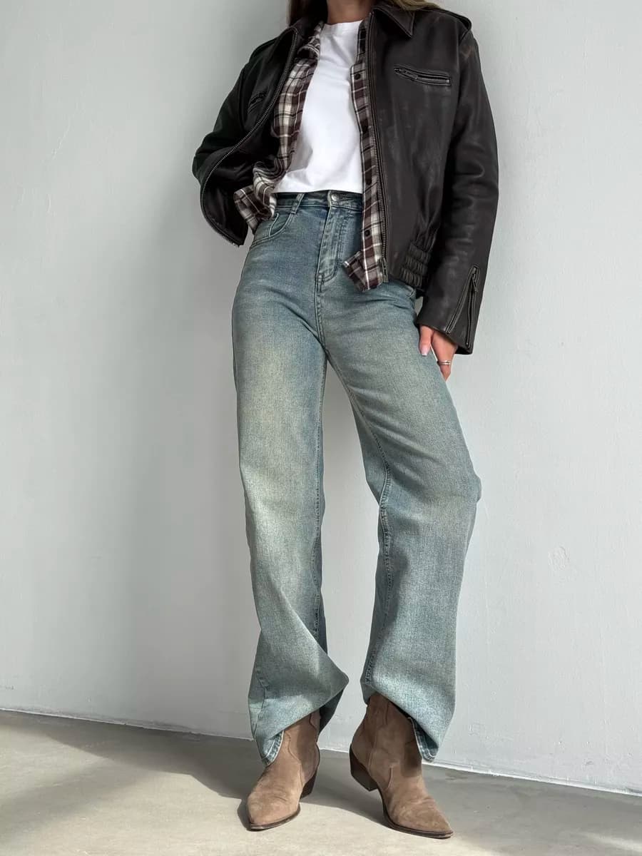 Джинсы прямые широкие трубы