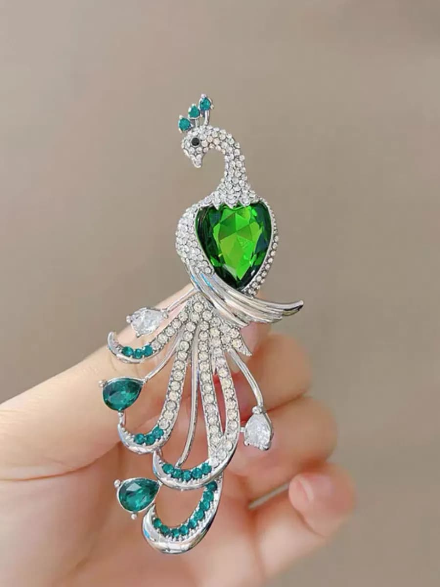 Брошь бижутерия большая Павлин