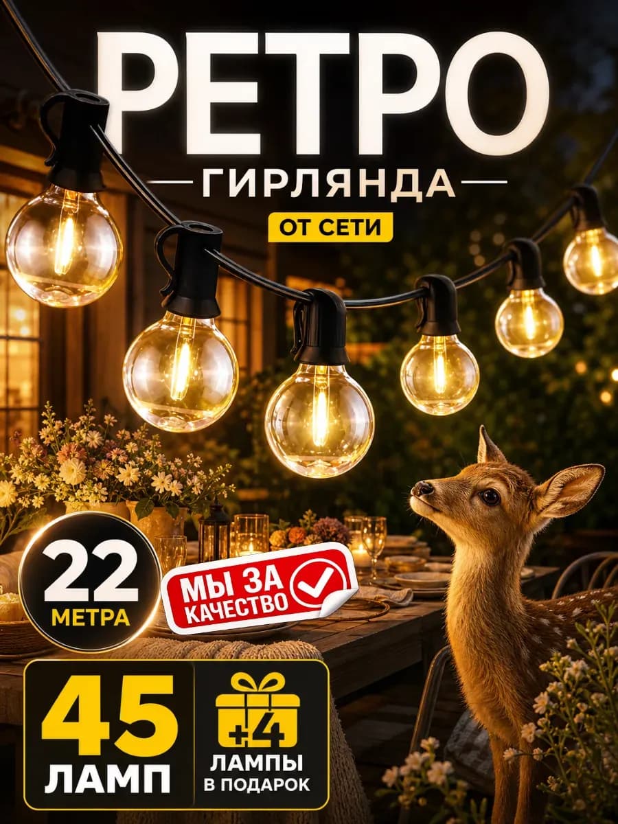Гирлянда уличная ретро лампочки