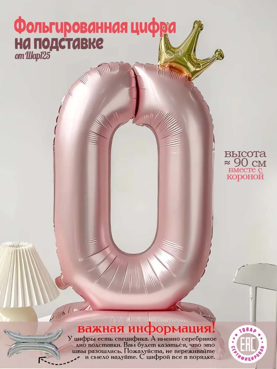 Шар фольгированный воздушный надувной для праздника цифра 0