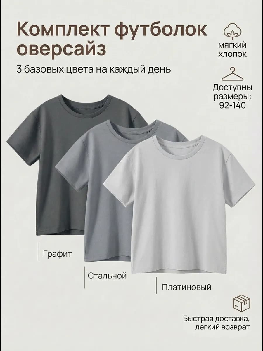 Набор футболок оверсайз 3 шт