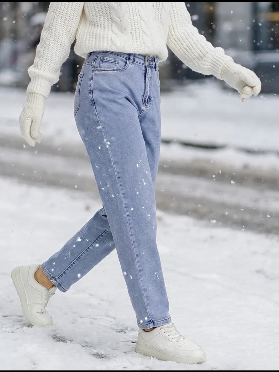 Джинсы бананы с высокой посадкой мом стрейч - фото 1