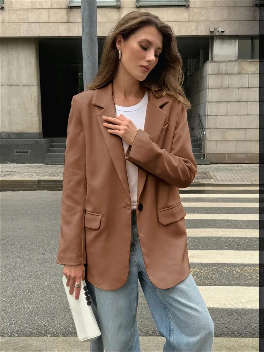 Пиджак жакет женский оверсайз коричневый