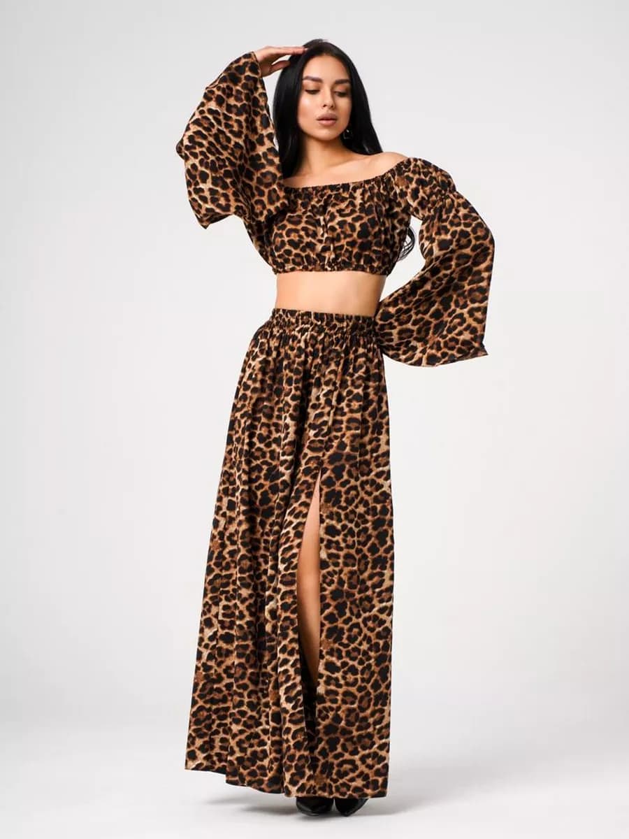 Костюм летний топ с брюками леопардовый - фото 1