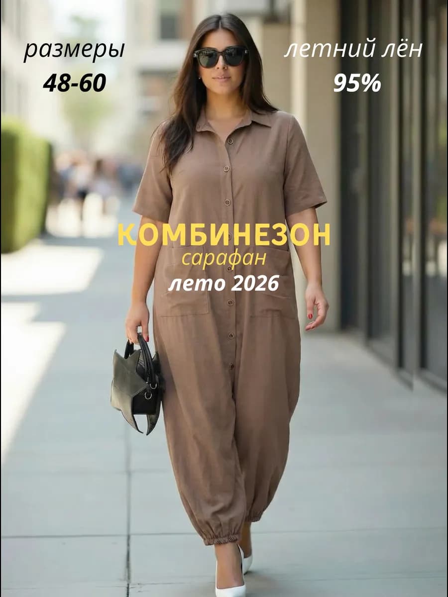 Комбинезон больших размеров льняной