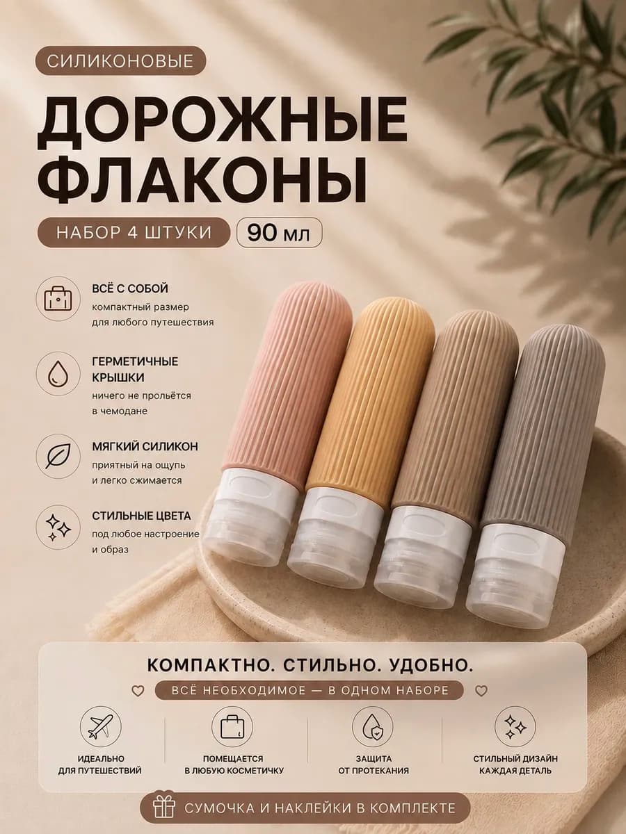 Дорожный набор силиконовых флаконов