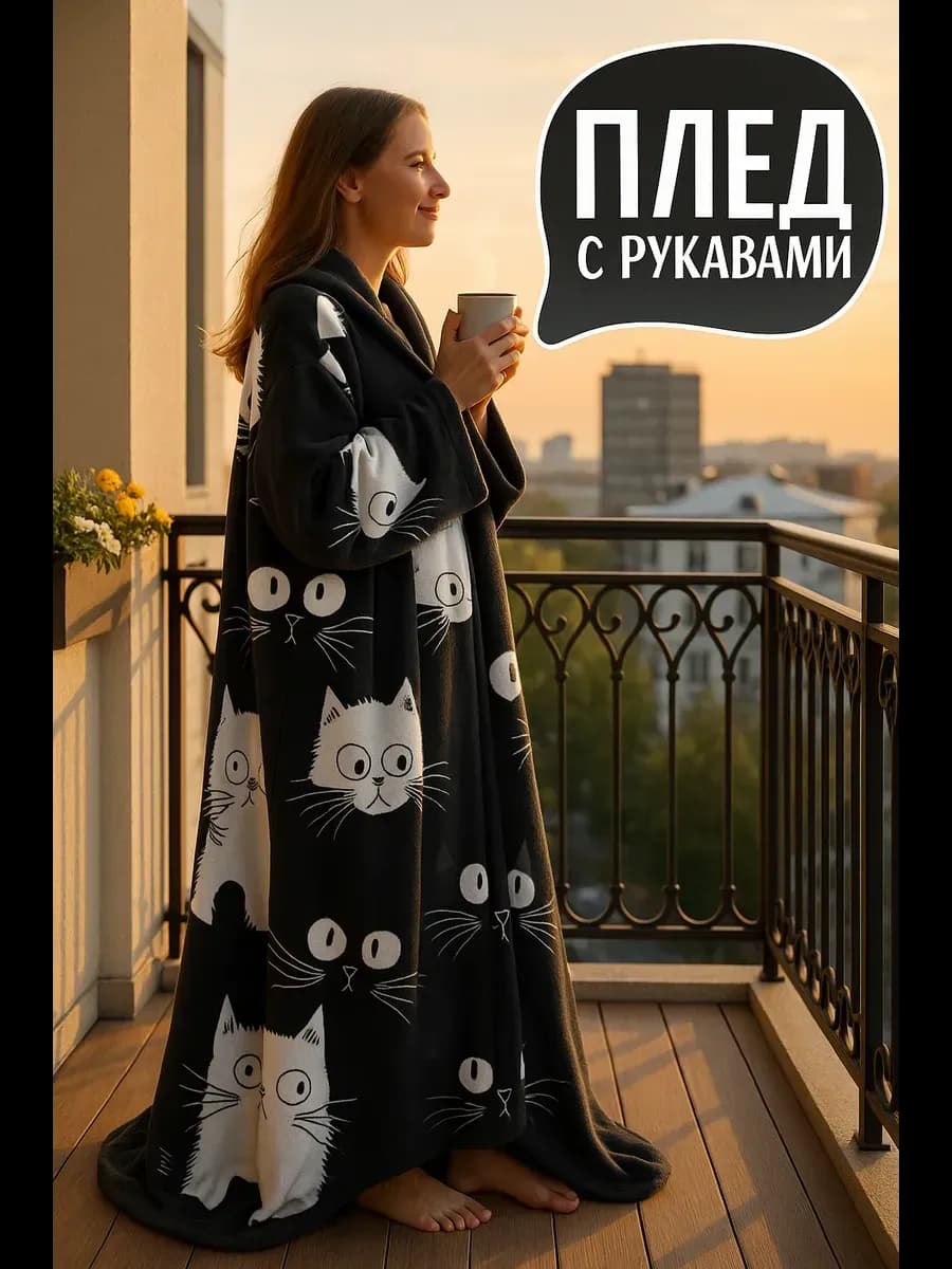 Плед с рукавами теплый в подарок плюшевый велсофт 150х200