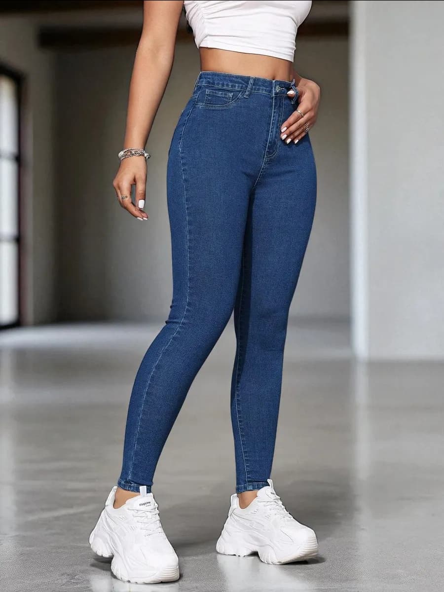 Зауженные джинсы скинни с высокой посадкой - фото 1