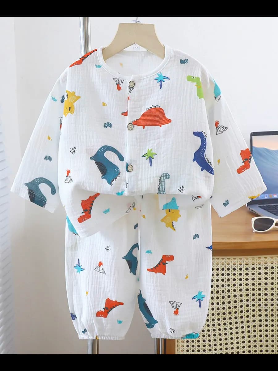Муслиновая хлопковая пижама с динозаврами