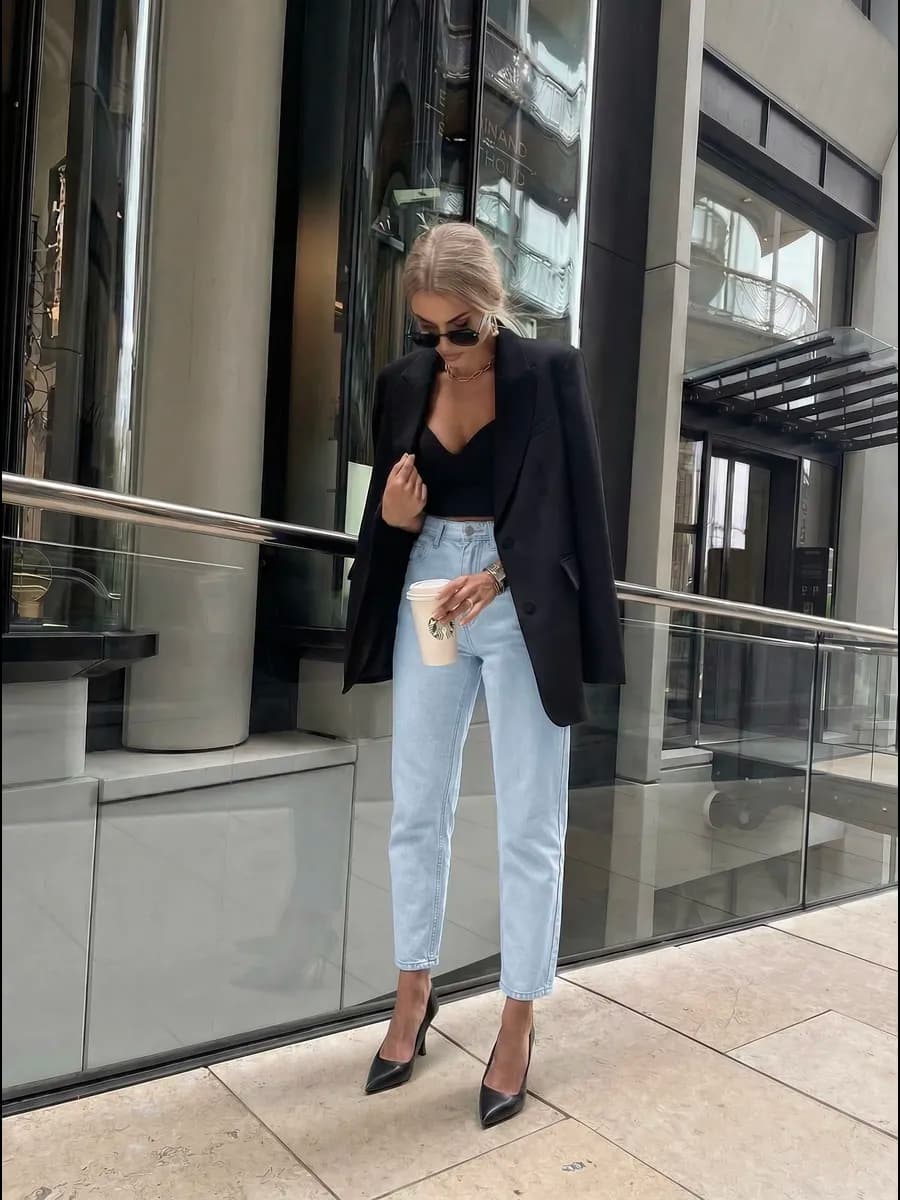 Джинсы мом с высокой посадкой прямые - фото 1