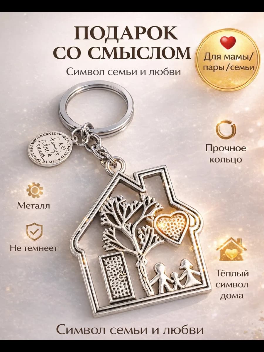 Брелок для ключей дом с сердцем и деревом