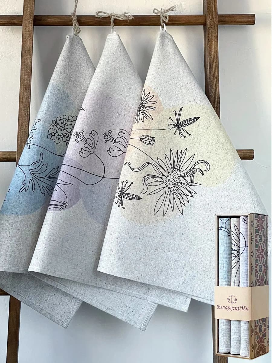 Льняные полотенца для кухни подарочный набор на 8 марта