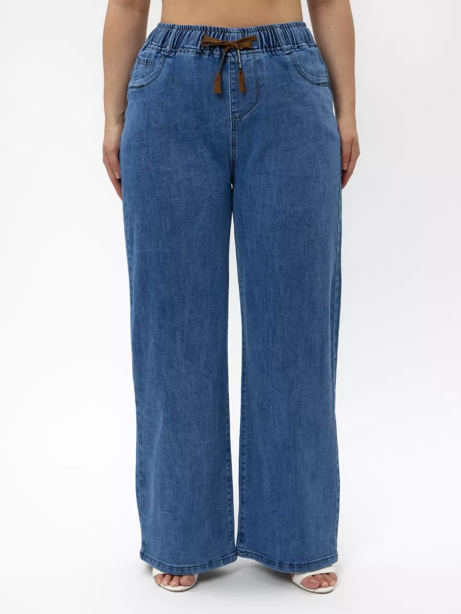 Джинсы женские широкие прямые на резинке