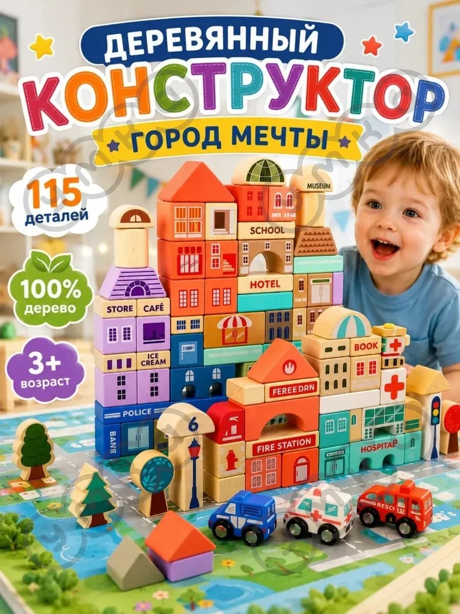 Деревянный конструктор городок