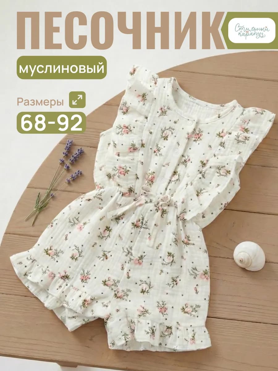 Комбинезон для новорожденных укороченный муслиновый песочник
