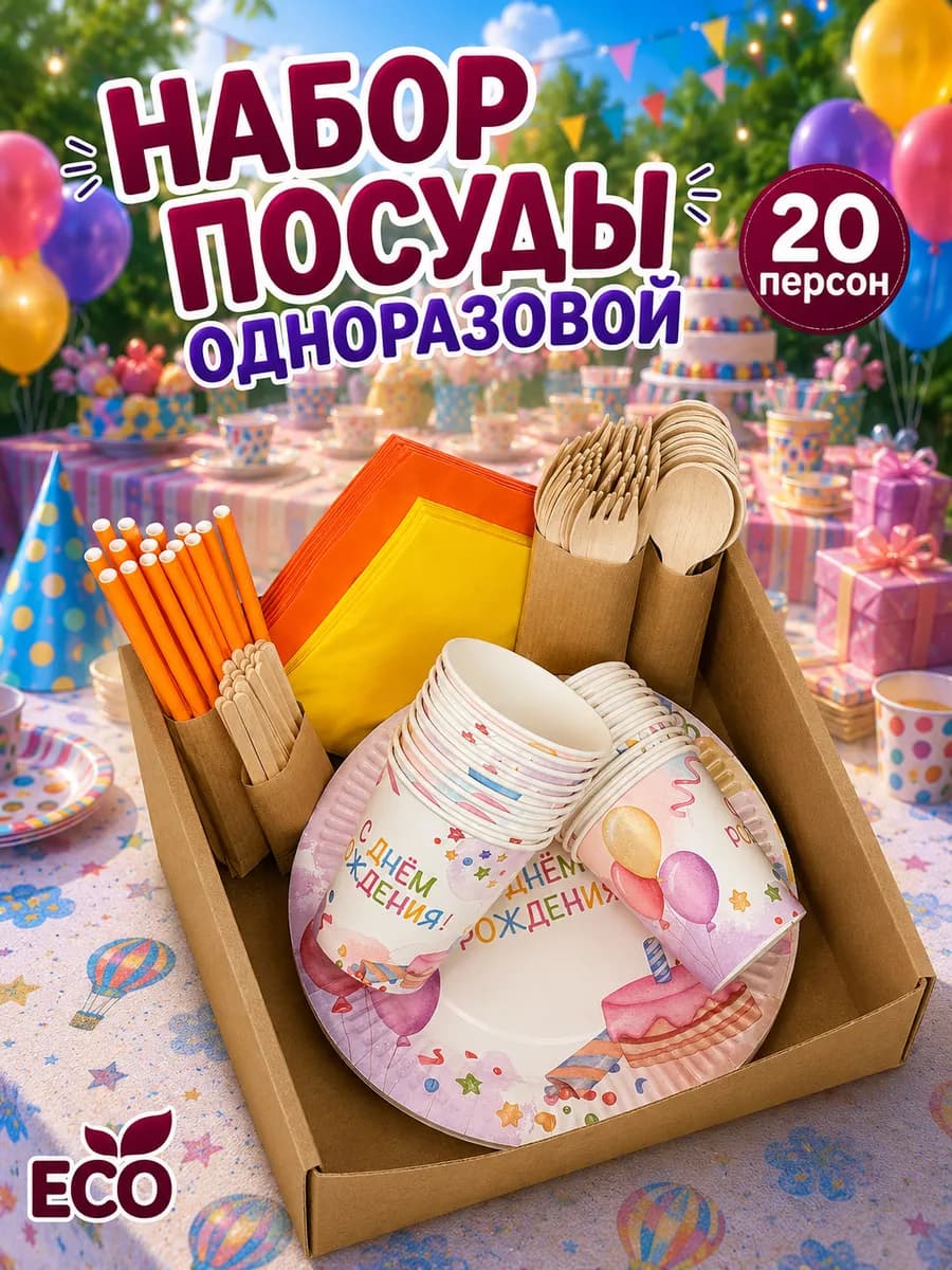 Одноразовая посуда набор для праздника 20 персон детская