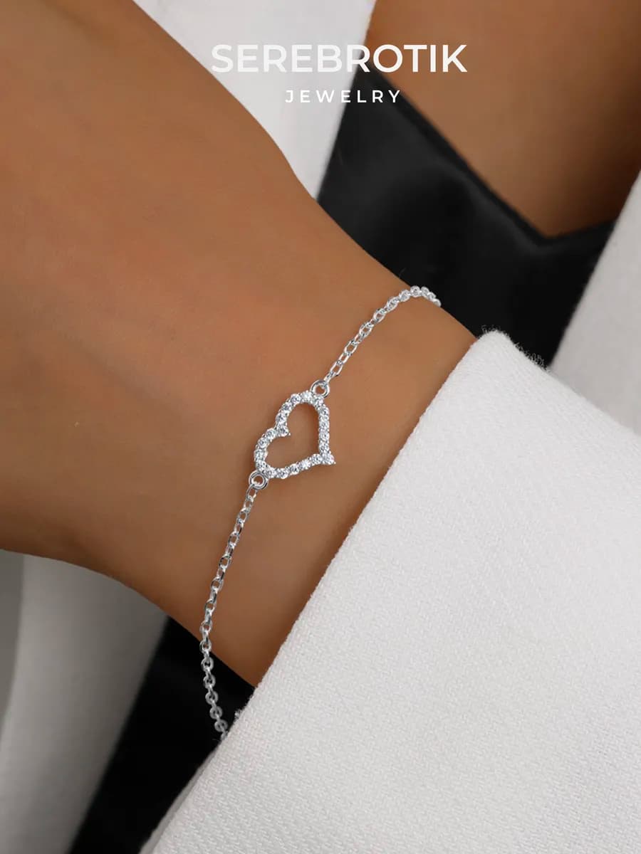 Браслет на руку серебро 925 на запястье Сердце