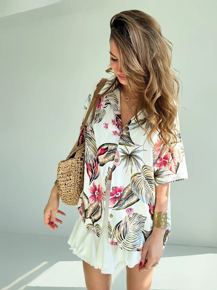 Гавайская рубашка летняя с коротким рукавом оверсайз