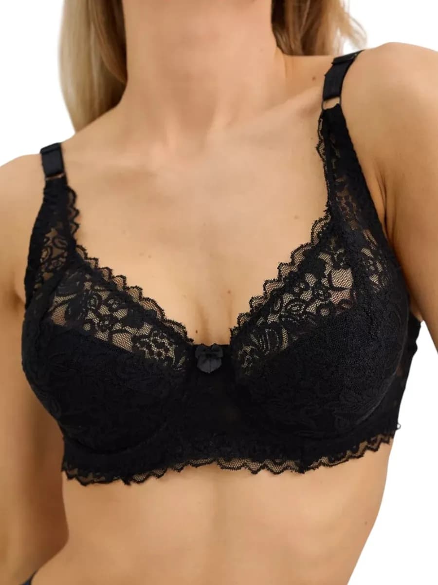 Бюстгальтер кружевной с косточками и тонким поролоном Черный
