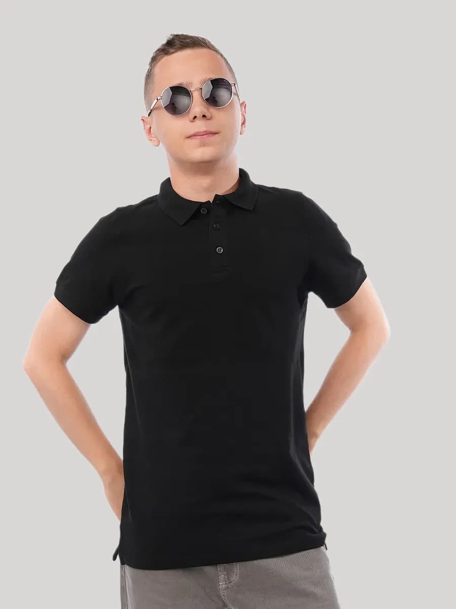 Футболка поло черная однотонная хлопок