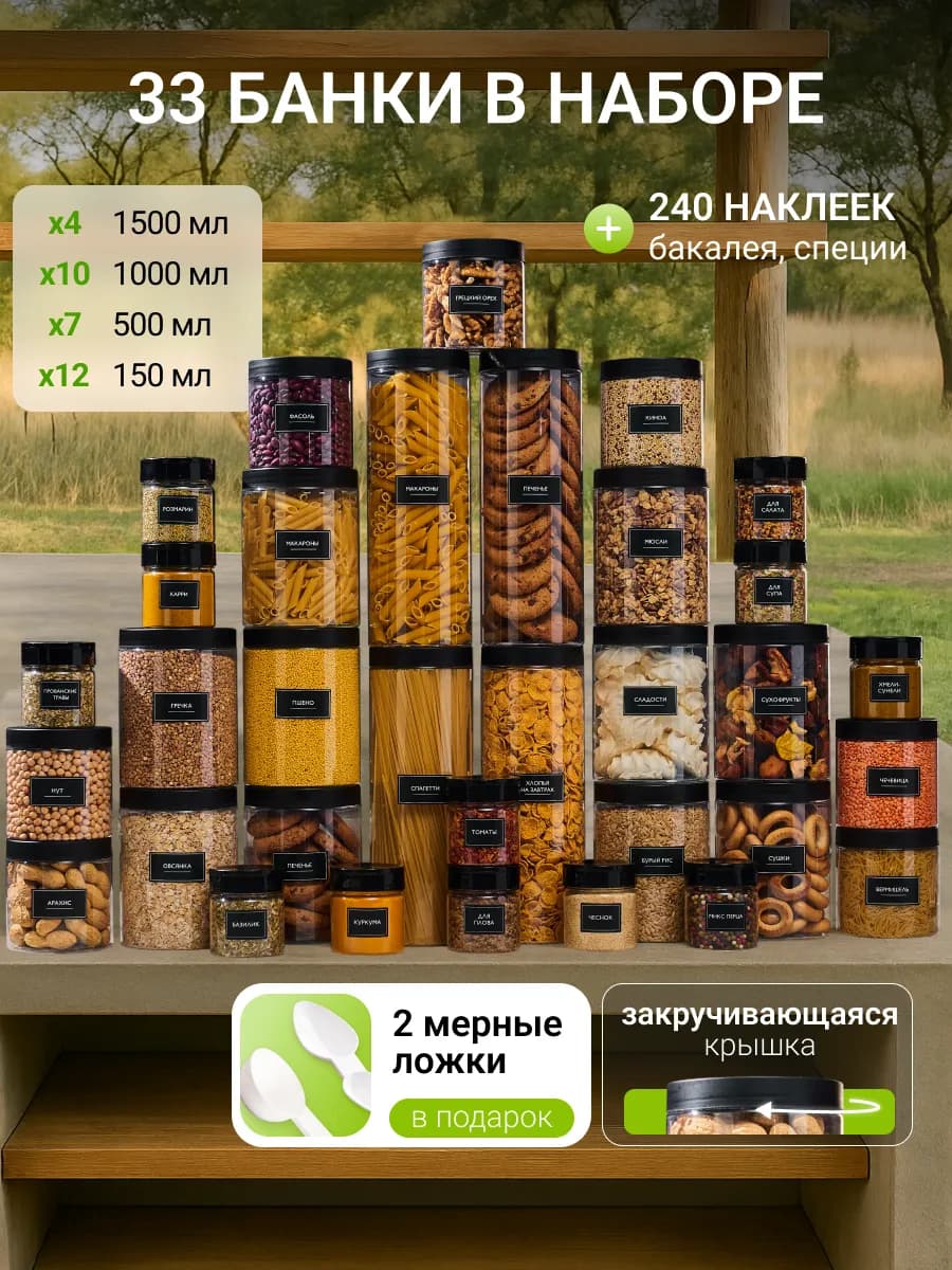 Банки для сыпучих продуктов, круп, специй и спагетти