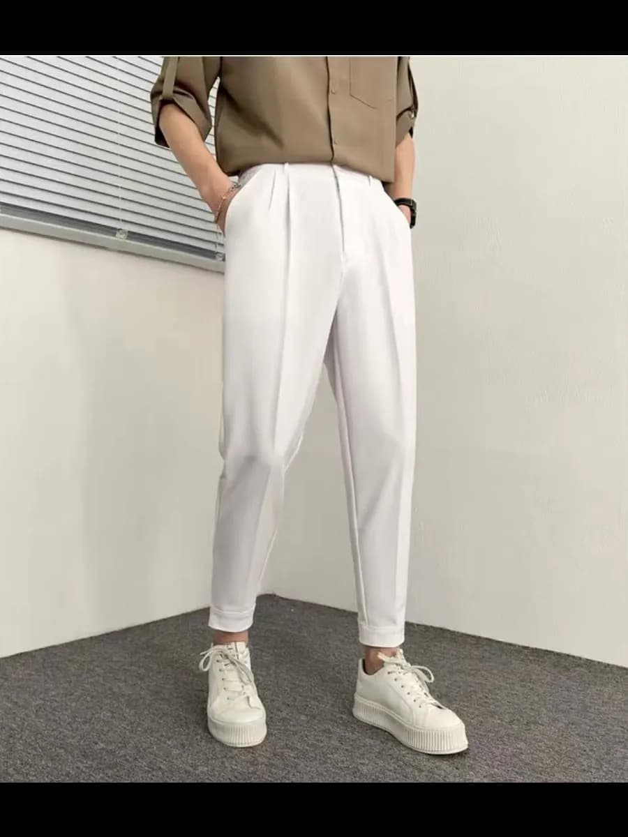 Брюки классические на резинке бананы прямые зауженные