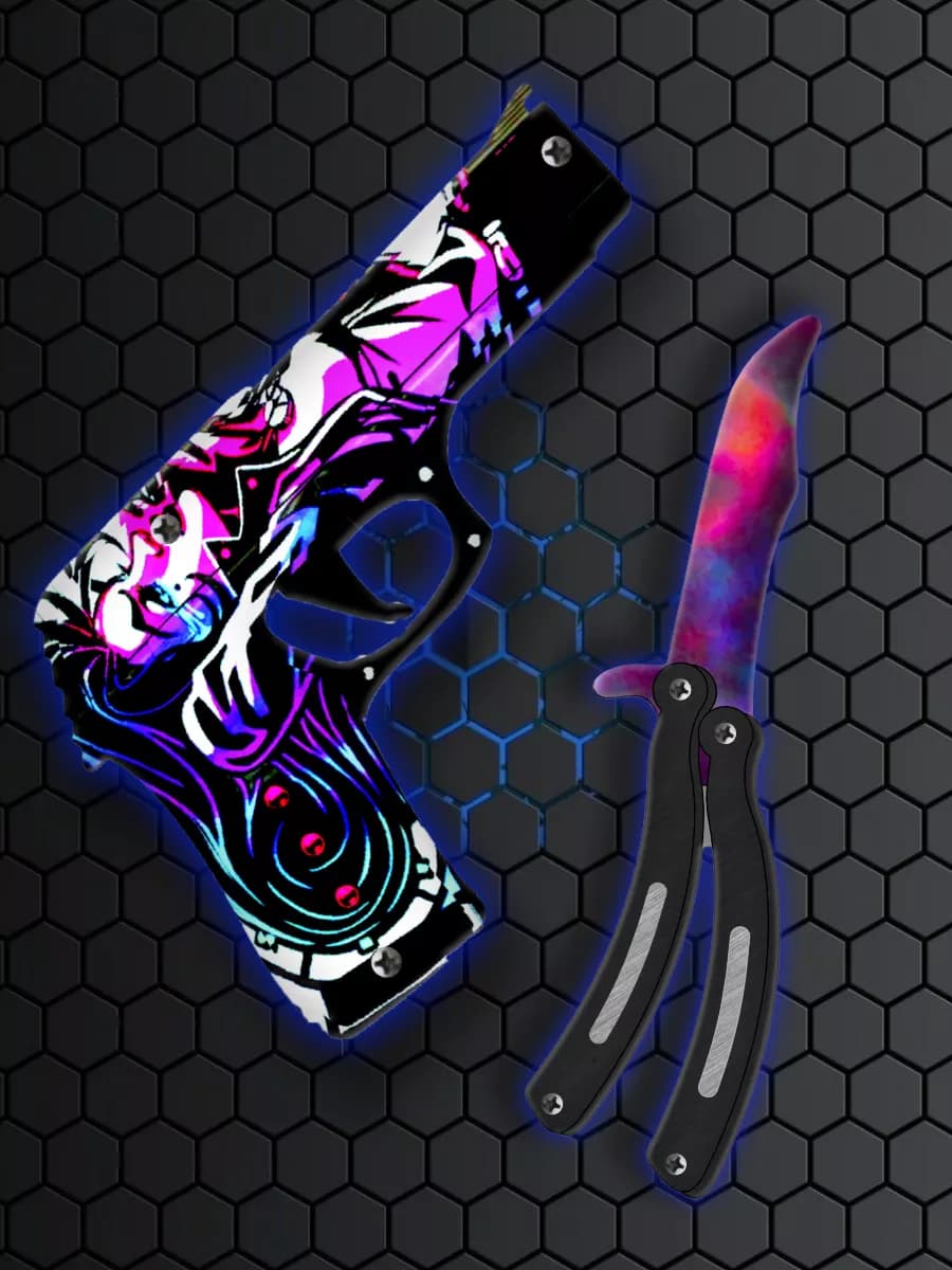 Игрушечный пистолет детский нож бабочка деревянный