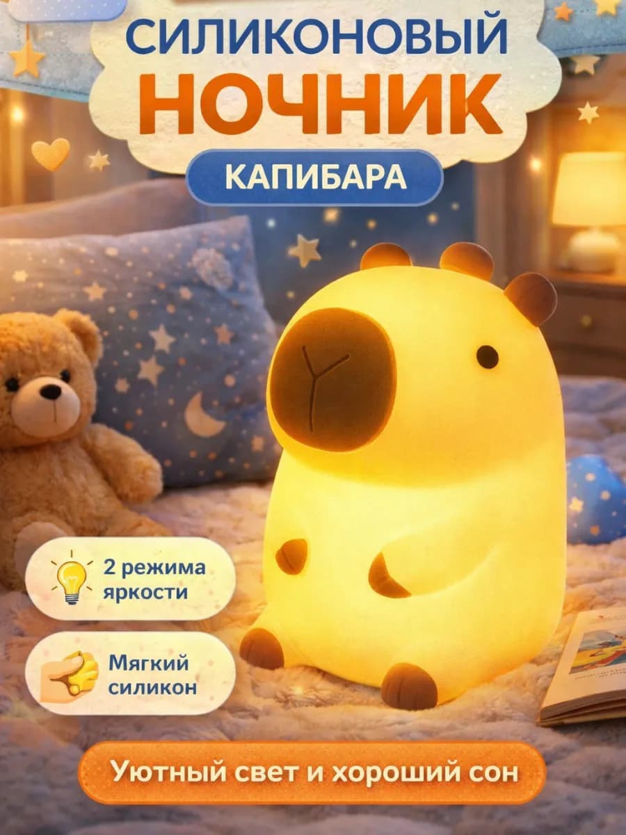 Ночник силиконовый детский светильник капибара