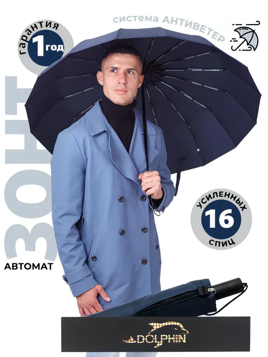 Зонт автомат антиветер 16 спиц сверхпрочный