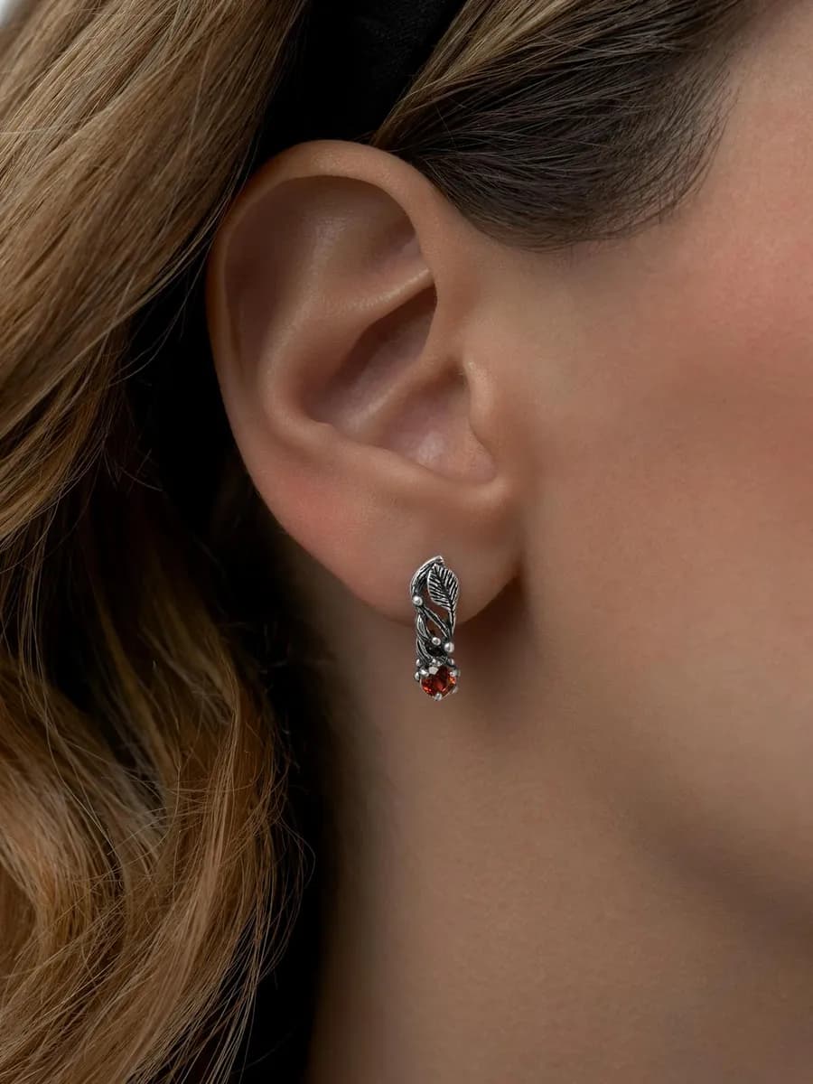 Серьги серебро 925 с натуральным гранатом