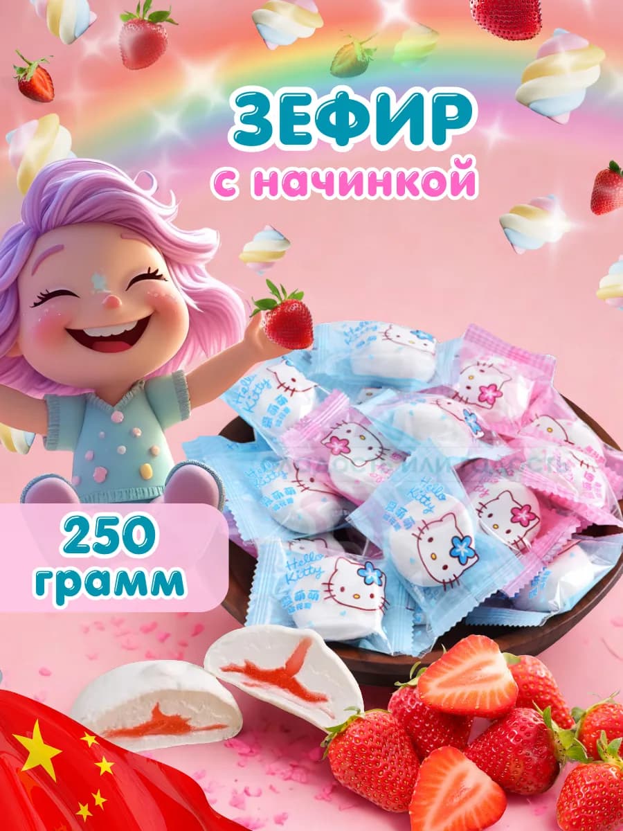 Зефир маршмеллоу с клубничной начинкой 250 гр - фото 1