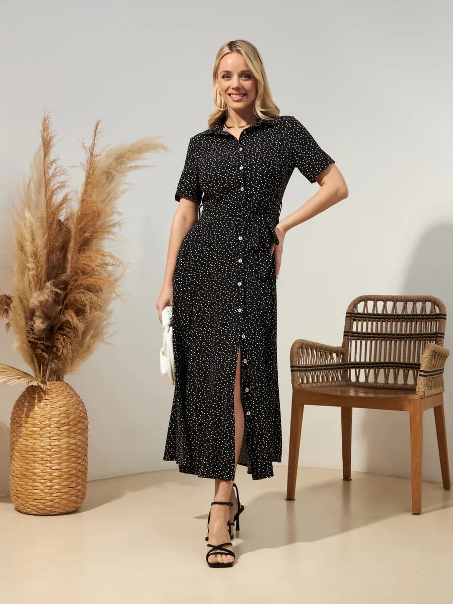 Платье вечернее офисное в горошек