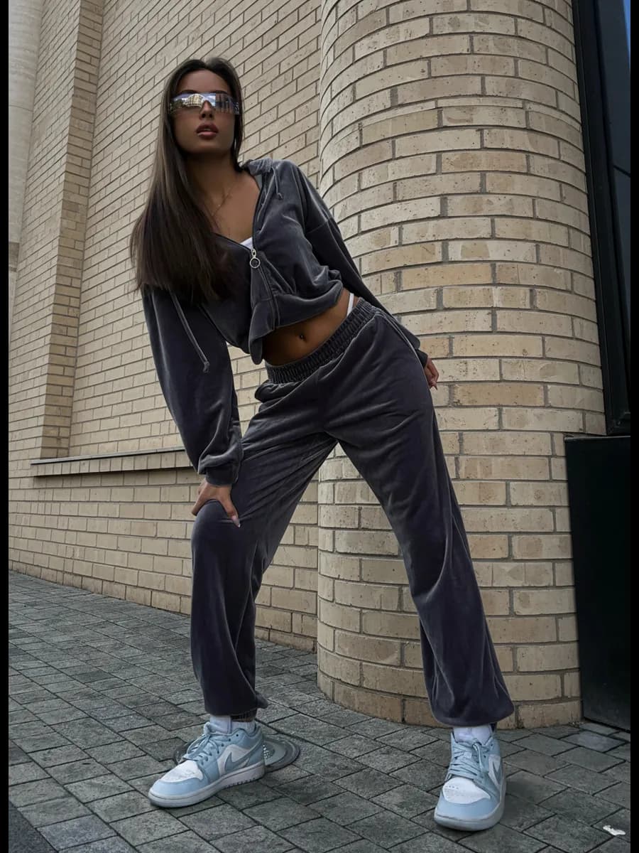 костюм спортивный на молнии без начеса велюровый оверсайз