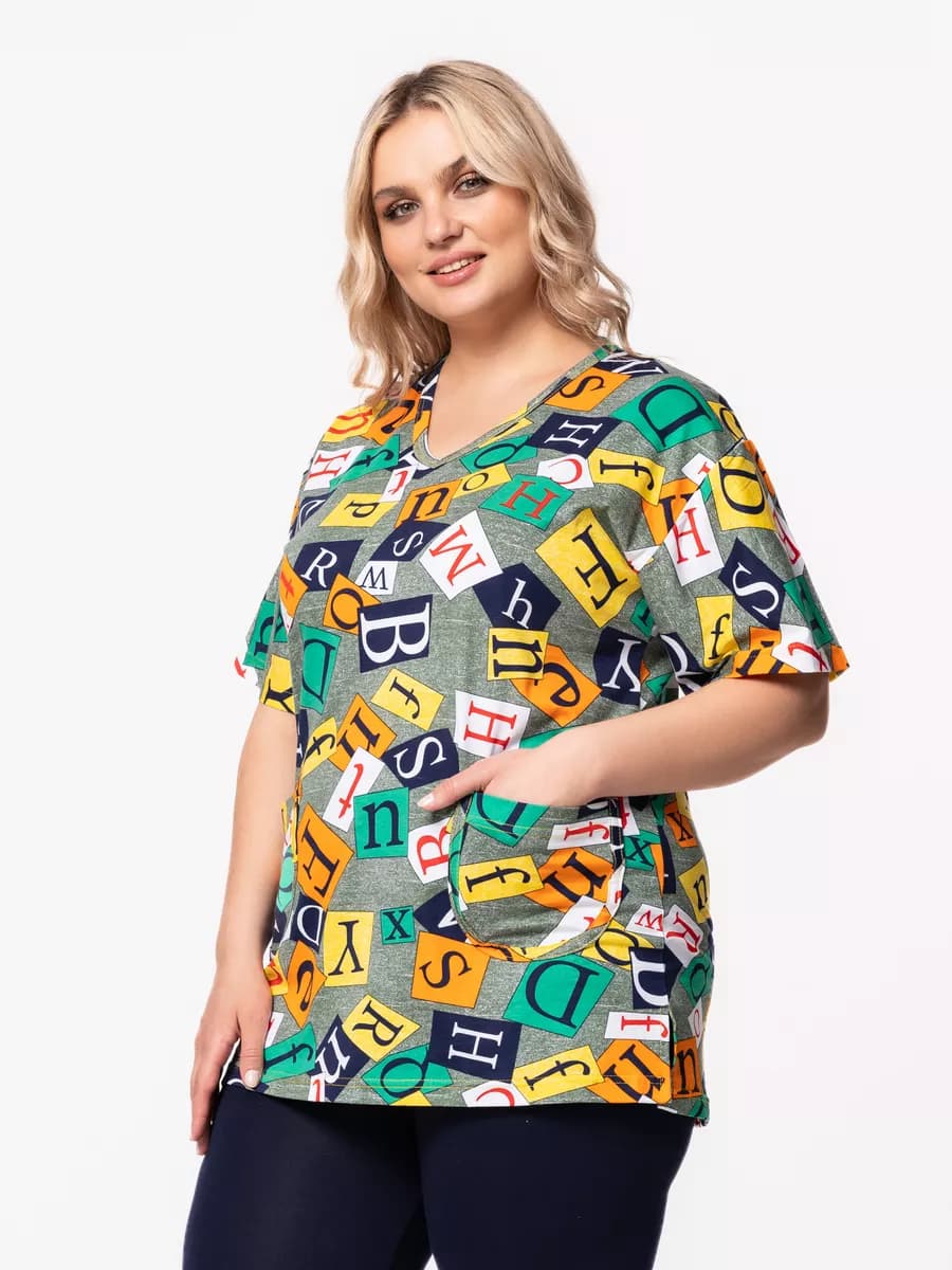 Длинная футболка с принтом больших размеров