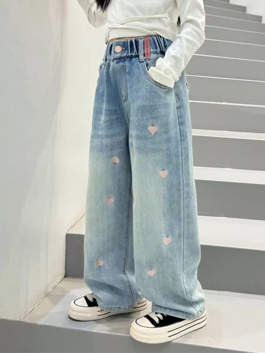 Джинсы для девочки на резинке широкие