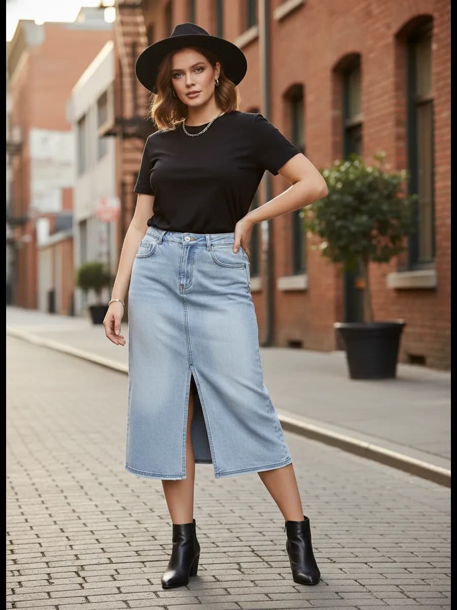 Юбка джинсовая миди с разрезом