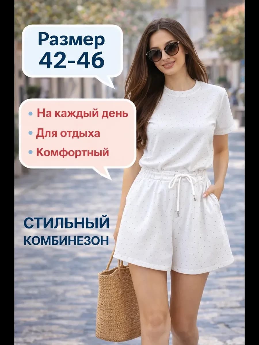 Костюм со стразами шорты с футболкой