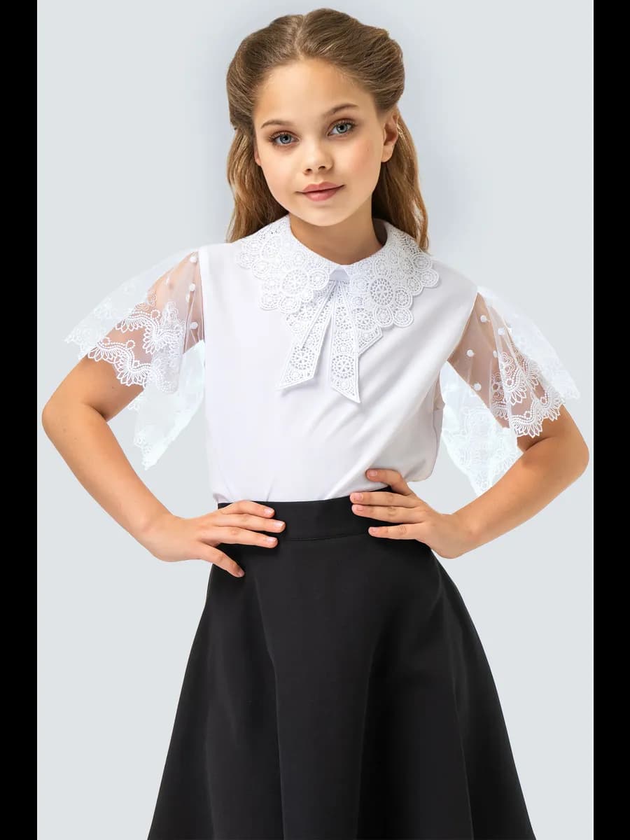 Блузка школьная с ажурным воротником детская