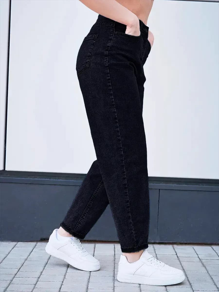 Джинсы бананы с высокой посадкой мом - фото 1