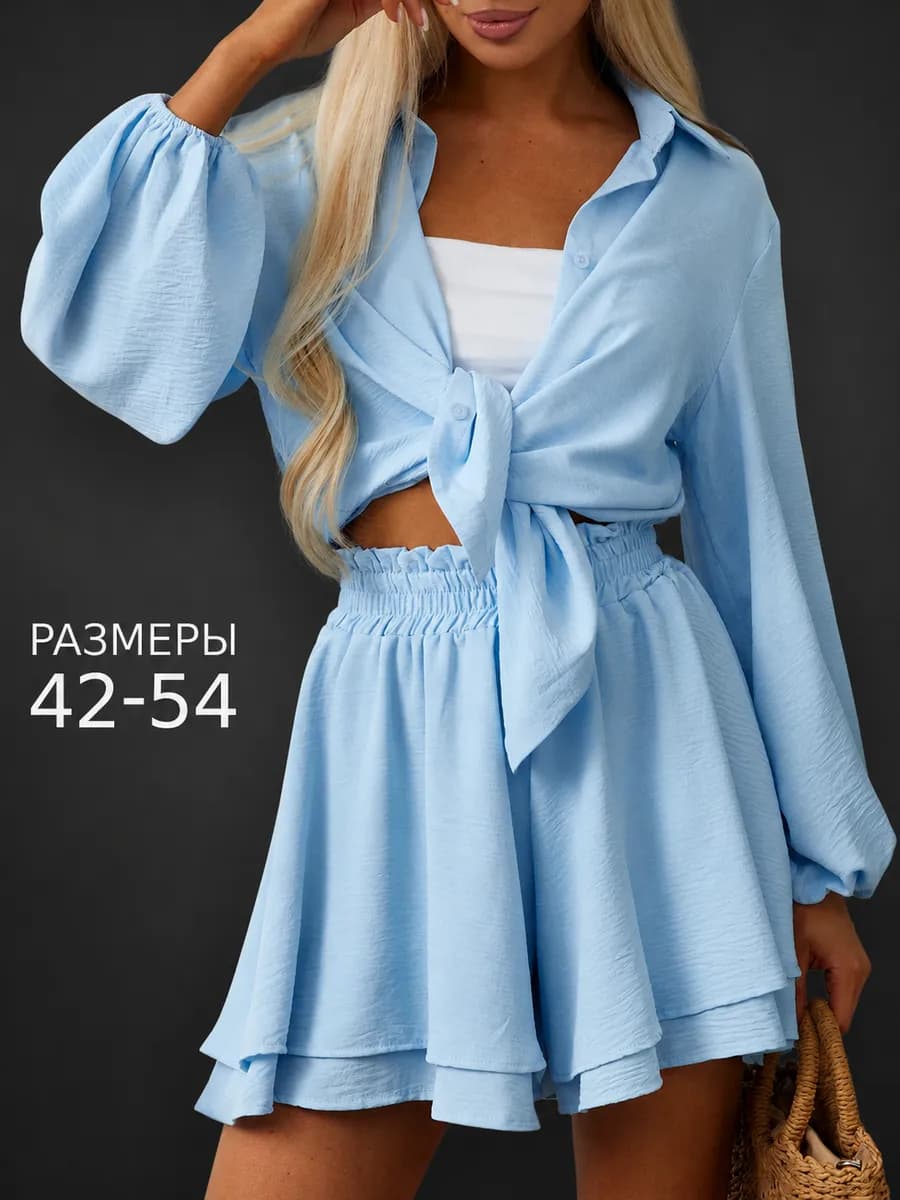 Костюм летний с шортами и рубашкой оверсайз