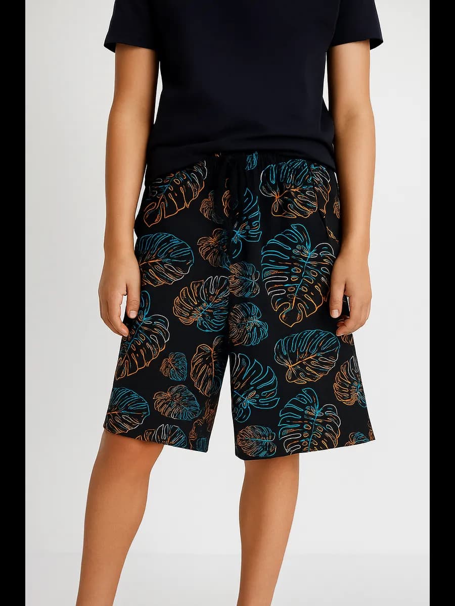 Шорты хлопковые черные с принтом